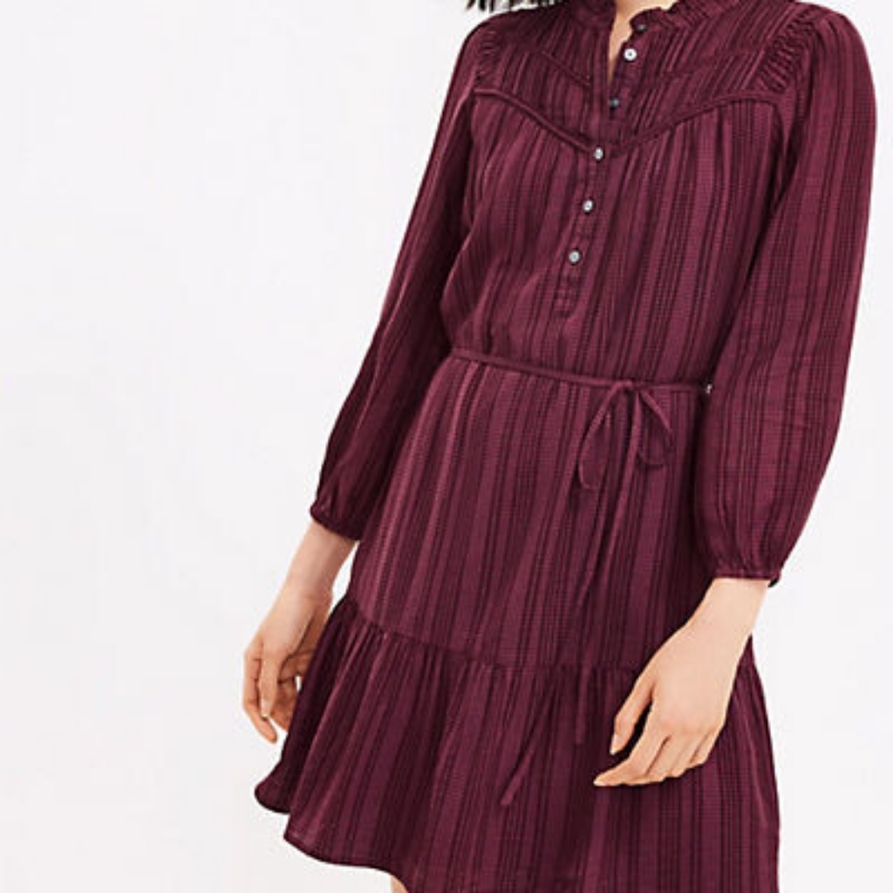 Loft Purple Pleated‎ Button Drop Waist Dress